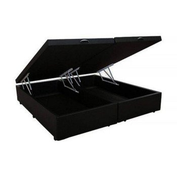 Base Box com Baú de Casal Queen Corino Preto (Bi partida)