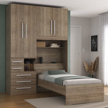 Guarda-Roupa de Solteiro sem Cama 1225E Castanho