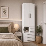 Guarda-Roupa De 2 Portas Com Mesa de Cabeceira 1224 Direito Branco