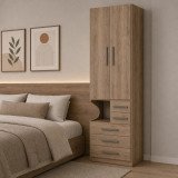Guarda-Roupa De 2 Portas Com Mesa de Cabeceira 1224 Direito Castanho