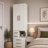 Guarda-Roupa De 2 Portas Com Mesa de Cabeceira 1224 Esquerdo Carvalho Claro