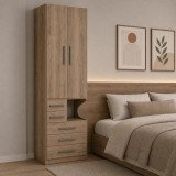 Guarda-Roupa De 2 Portas Com Mesa de Cabeceira 1224 Esquerdo Castanho