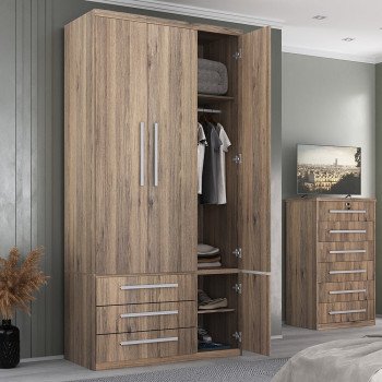 Guarda-Roupa de Solteiro 3 Portas com Sapateira 1307 Castanho